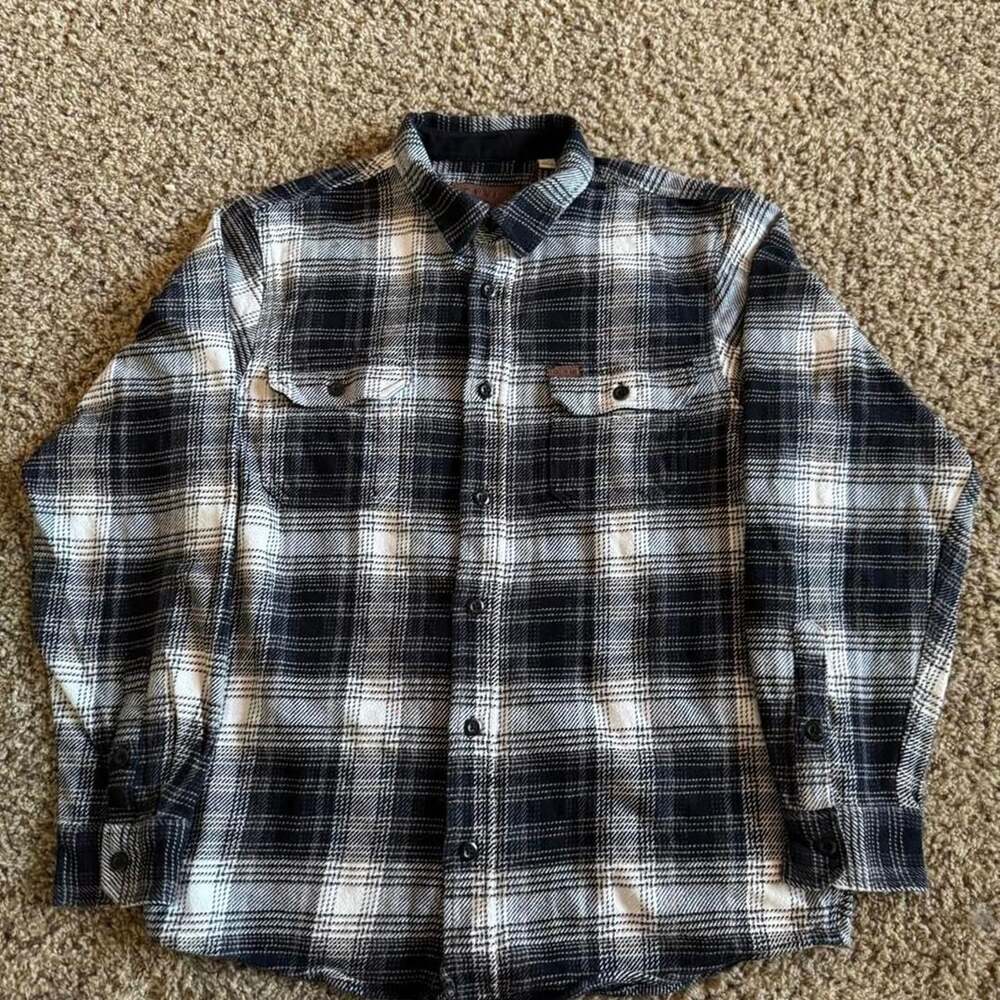 Orvis Plaid Flannel Shirt Size L/G Black White Classic Collection